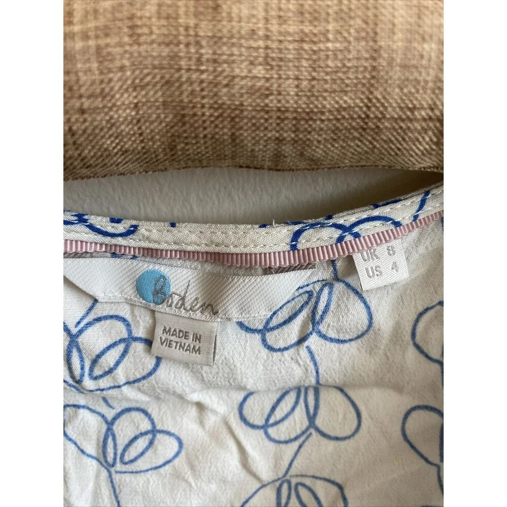 Boden Victoria Ivory Blue Climbing Vines Heart Print Top Blouse Size US 4 - Picture 4 of 10
